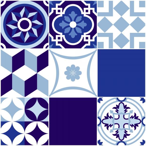 Papel de Parede Adesivo Azulejo Portugues Istanbul Azul e Branco