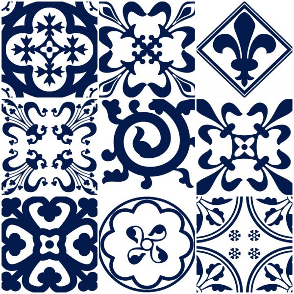 Papel de Parede Adesivo Azulejo Portugues Lisboa Azul e Branco